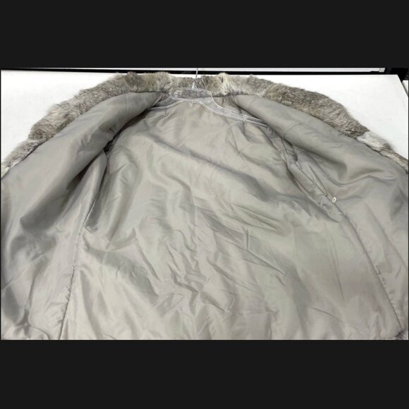 VTG Real Rabbit Fur Coat Open Front Jacket Gray Patchwork Women M Mobwife Glam - Picture 3 of 5